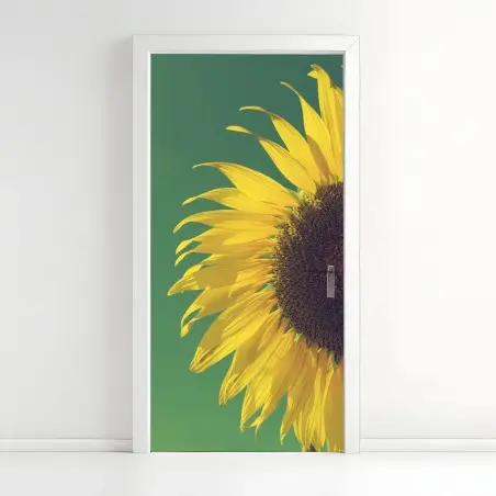 Sticker pour porte tournesol rétro sur fond vert – Wallnifity®