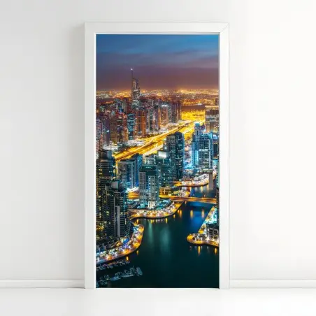 Sticker pour porte ciel nocturne de Dubai Marina – Wallnifity®