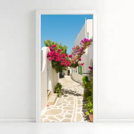 Sticker pour porte allée fleurie sous le soleil – Wallnifity®