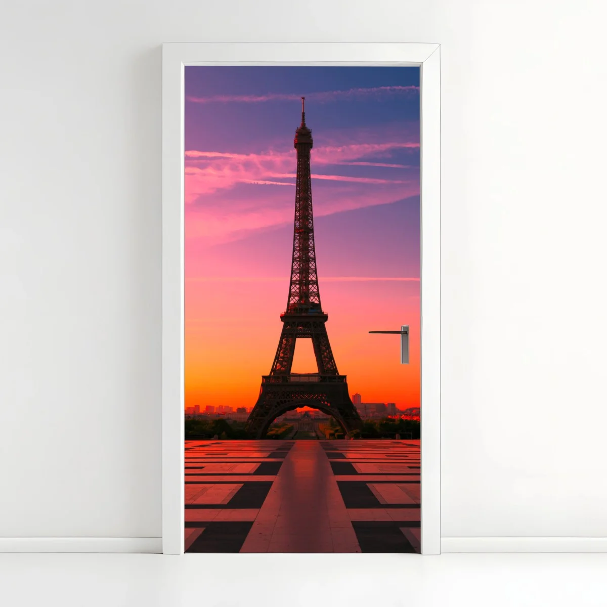 Sticker pour porte Tour Eiffel au lever du soleil ciel rose et orangé – Wallnifity® Sticker pour porte Tour Eiffel au lever du soleil ciel rose et orangé – Wallnifity®