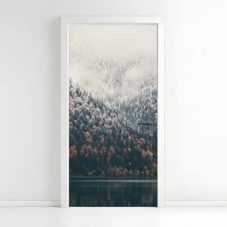 Sticker pour porte brume automnale sur le lac – Wallnifity®