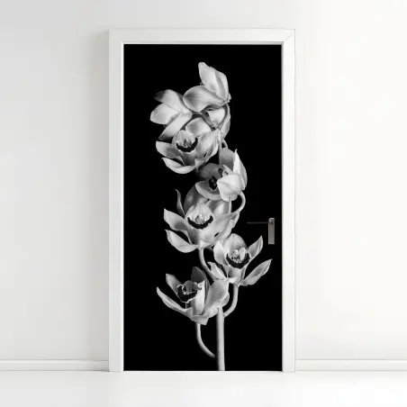 Sticker pour porte orchidée monochrome élégance botanique – Wallnifity®