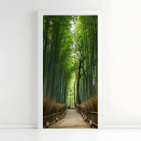 Sticker pour porte allée de bambous zen en perspective – Wallnifity®