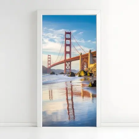 Sticker pour porte reflets du Golden Gate au coucher de soleil à San Francisco – Wallnifity®