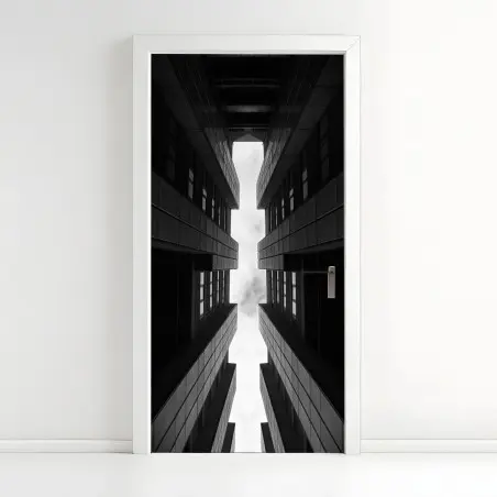 Sticker pour porte perspective urbaine verticale entre tours – Wallnifity®