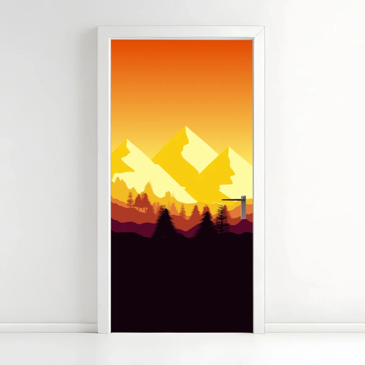 Sticker pour porte crépuscule doré sur les montagnes stylisées – Wallnifity® Sticker pour porte crépuscule doré sur les montagnes stylisées – Wallnifity®