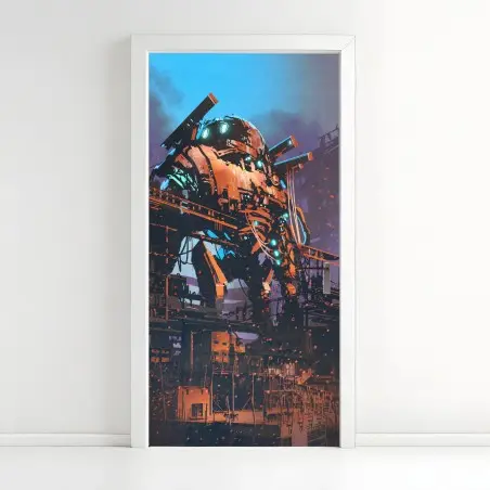 Sticker pour porte robot géant en restauration dans une usine abandonnée – Wallnifity®