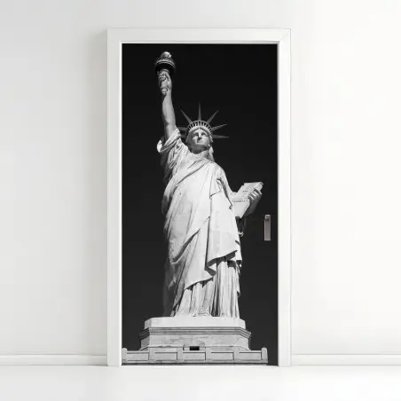 Sticker pour porte portrait architectural de la Statue de la Liberté en noir et blanc – Wallnifity®