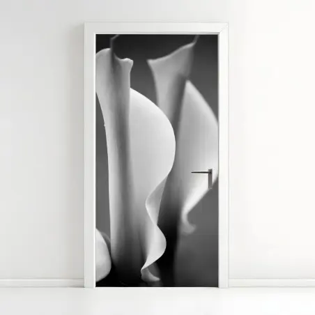 Sticker pour porte élégance en courbes arums en noir et blanc – Wallnifity®