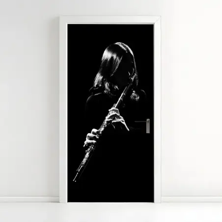 Sticker pour porte silhouette de flûtiste en clair-obscur – Wallnifity®