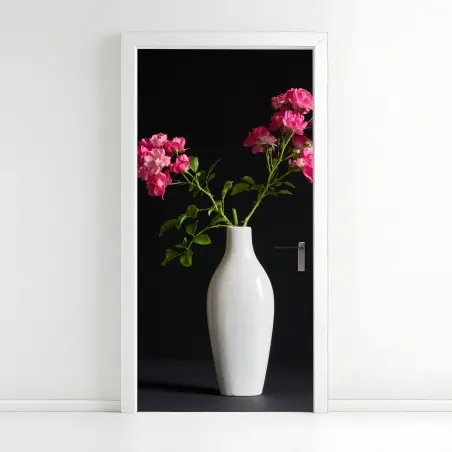 Sticker pour porte bouquet de roses sur fond noir – Wallnifity®