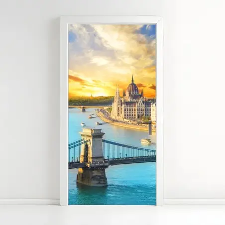 Sticker pour porte coucher de soleil sur le parlement de Budapest – Wallnifity®