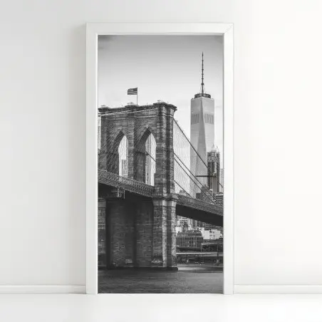 Sticker pour porte pont de Brooklyn et skyline de New York en noir et blanc – Wallnifity®