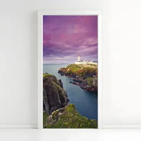 Sticker pour porte phare au crépuscule sur falaise – Wallnifity®