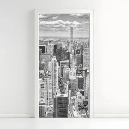 Sticker pour porte panorama urbain en noir et blanc de New York – Wallnifity®