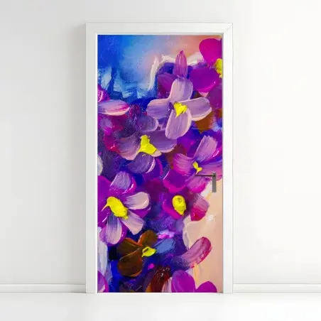 Sticker pour porte composition florale violette abstraite – Wallnifity®