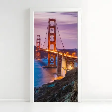 Sticker pour porte vue emblématique du Golden Gate au crépuscule – Wallnifity®