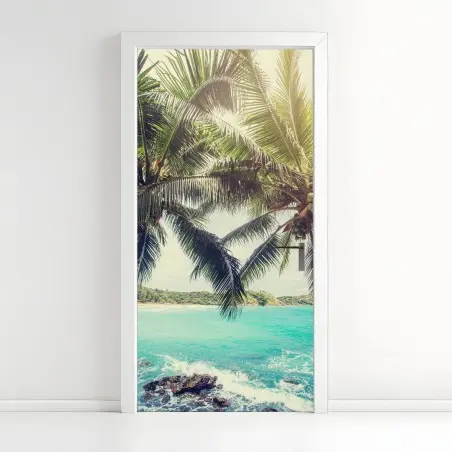 Sticker pour porte paradis des cocotiers au bord de l'océan – Wallnifity®