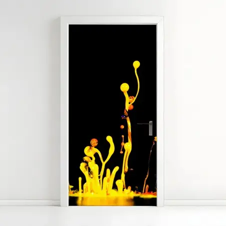 Sticker pour porte explosion de peinture jaune sur fond noir – Wallnifity®