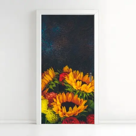Sticker pour porte bouquet de tournesols lumineux sur fond texturé – Wallnifity®