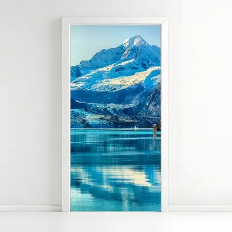 Sticker pour porte panorama alpin : glacier et reflets turquoise – Wallnifity®