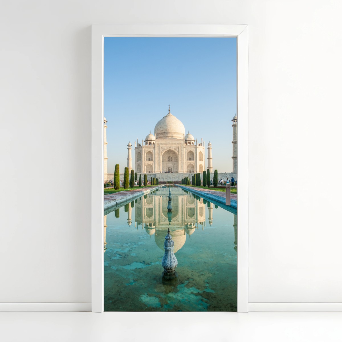 Sticker pour porte reflet symétrique du Taj Mahal au lever du soleil – Wallnifity®
