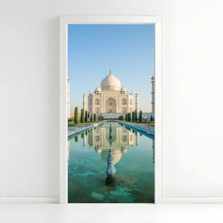 Sticker pour porte reflet symétrique du Taj Mahal au lever du soleil – Wallnifity®