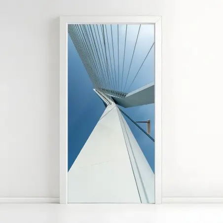 Sticker pour porte perspective architecturale d'un pont à haubans – Wallnifity®