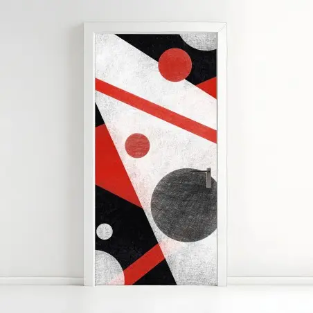 Sticker pour porte composition géométrique rouge, noire et blanche – Wallnifity®