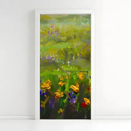 Sticker pour porte champ de fleurs impressionniste aux touches colorées – Wallnifity®