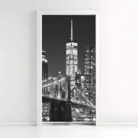 Sticker pour porte nuit sur le pont de Brooklyn et la skyline de Manhattan – Wallnifity®