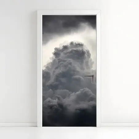 Sticker pour porte colonne nuageuse orageuse en nuances de gris – Wallnifity®