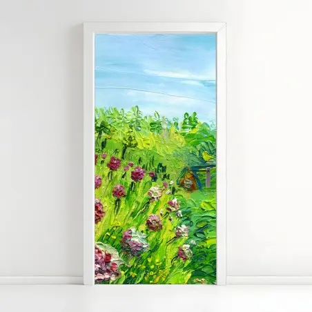 Sticker pour porte pivoines au jardin en pâte au couteau – Wallnifity®