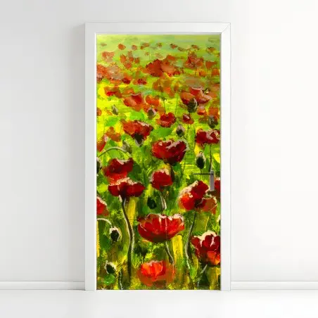 Sticker pour porte champs de coquelicots au coucher du soleil – Wallnifity®