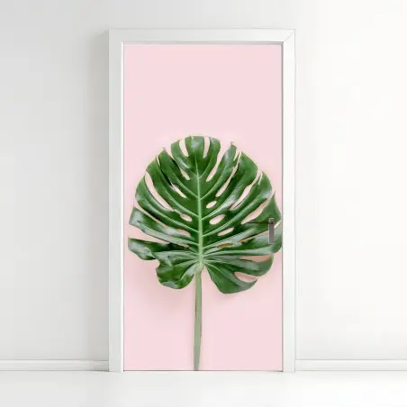 Sticker pour porte feuille de monstera sur fond rose – Wallnifity®