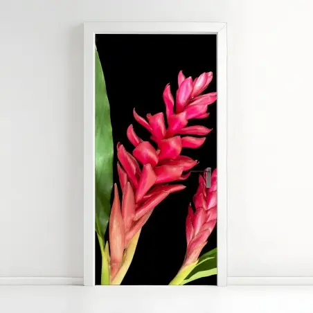 Sticker pour porte éclat tropical gingembre torchère rouge sur fond noir – Wallnifity®