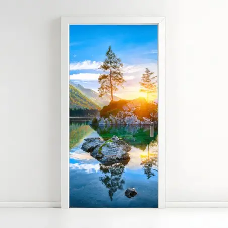 Sticker pour porte coucher de soleil automnal sur le lac Hintersee, Alpes de Bavière – Wallnifity®
