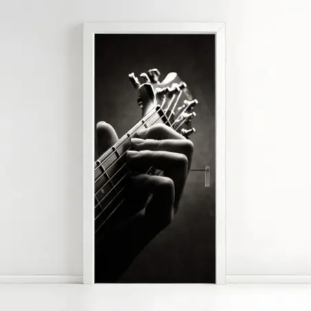 Sticker pour porte main de guitariste en gros plan noir et blanc – Wallnifity®