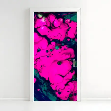 Sticker pour porte abstraction néon fuchsia et turquoise – Wallnifity®