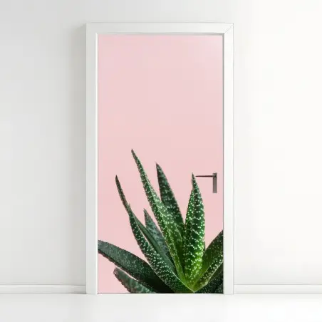 Sticker pour porte aloe minimaliste sur fond rose – Wallnifity®