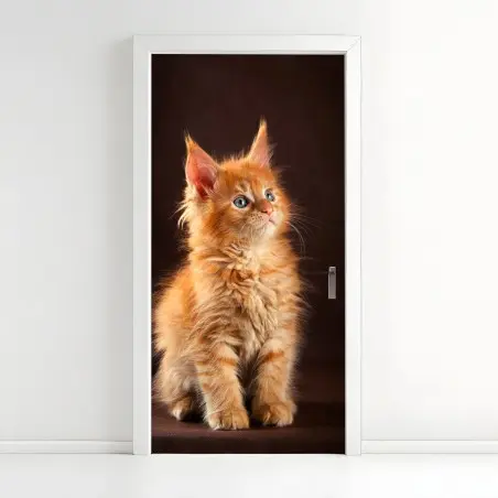 Sticker pour porte portrait tendre d'un chaton roux aux yeux bleus – Wallnifity®