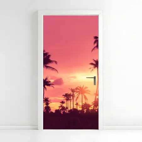 Sticker pour porte coucher de soleil tropical aux palmiers – Wallnifity®