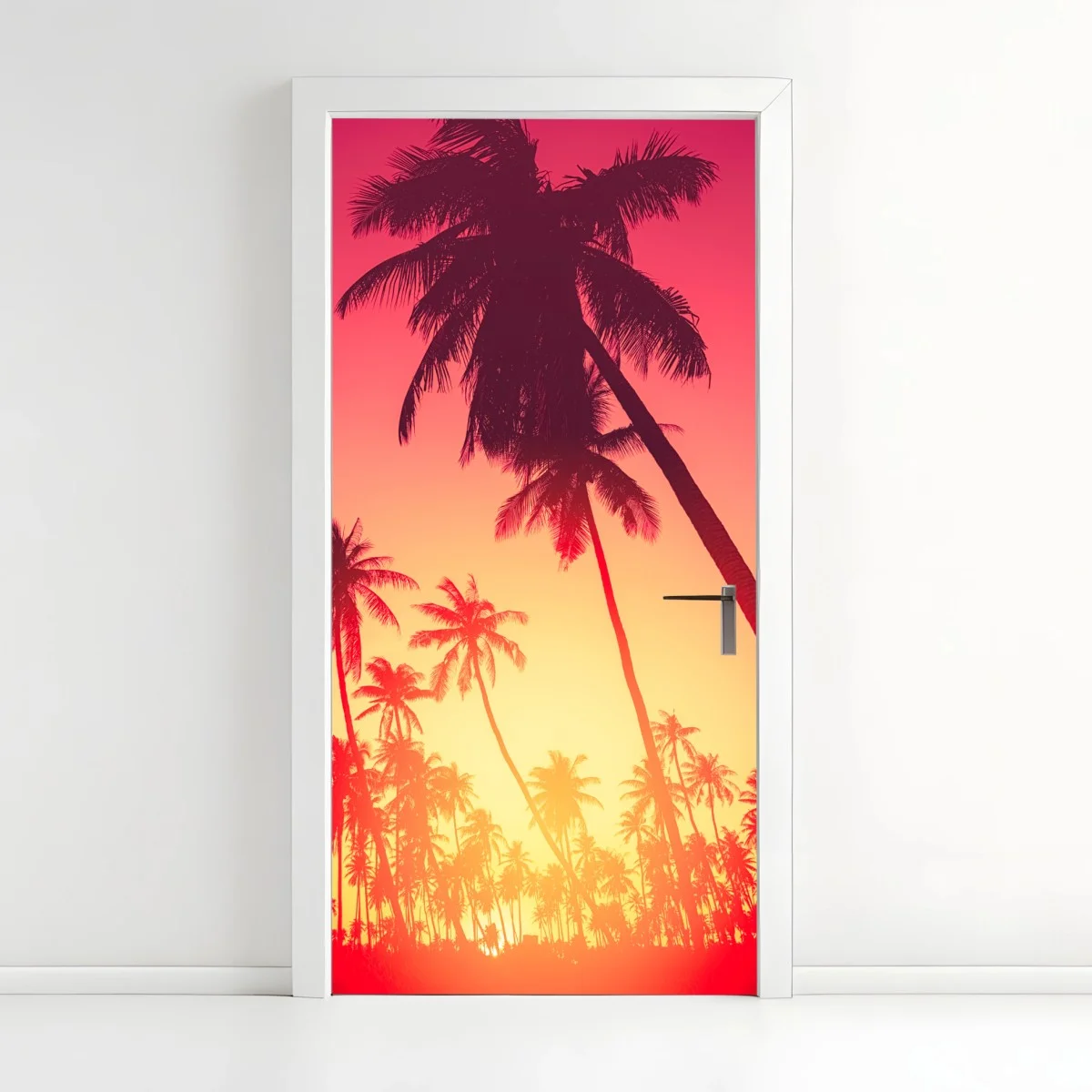 Sticker pour porte silhouettes de palmiers au coucher de soleil tropical – Wallnifity® Sticker pour porte silhouettes de palmiers au coucher de soleil tropical – Wallnifity®