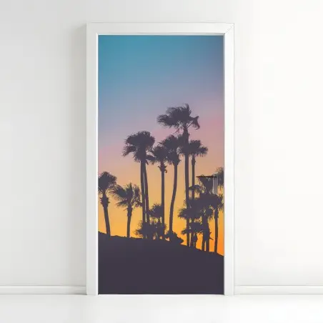 Sticker pour porte crépuscule tropical aux palmiers – Wallnifity®