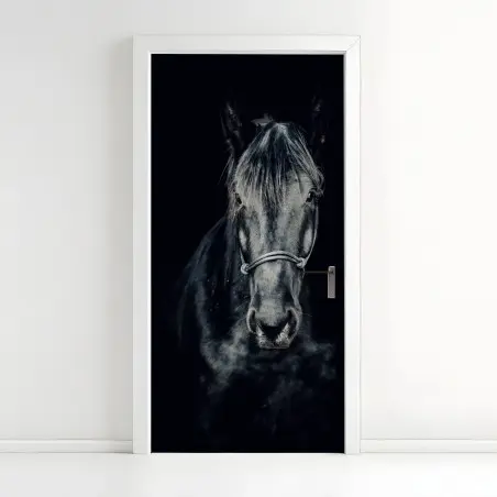 Sticker pour porte regard perçant du cheval noir – Wallnifity®