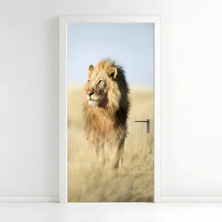 Sticker pour porte lion majestueux dans la savane – Wallnifity®