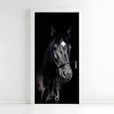 Sticker pour porte portrait intime d'un cheval noir à l'étoile – Wallnifity®