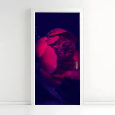Sticker pour porte pivoine fuchsia en gros plan sur fond sombre – Wallnifity®