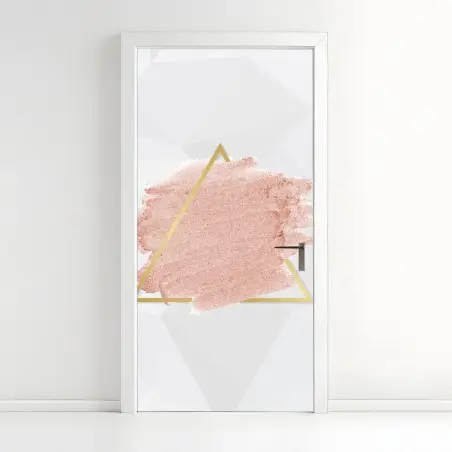 Sticker pour porte triangle doré et lavis rose pastel – Wallnifity®