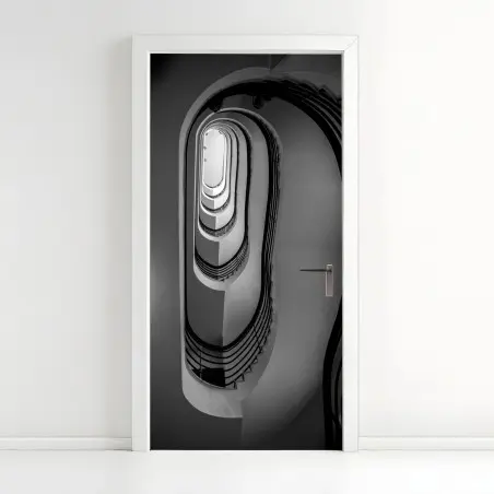 Sticker pour porte escalier en spirale monochrome – Wallnifity®